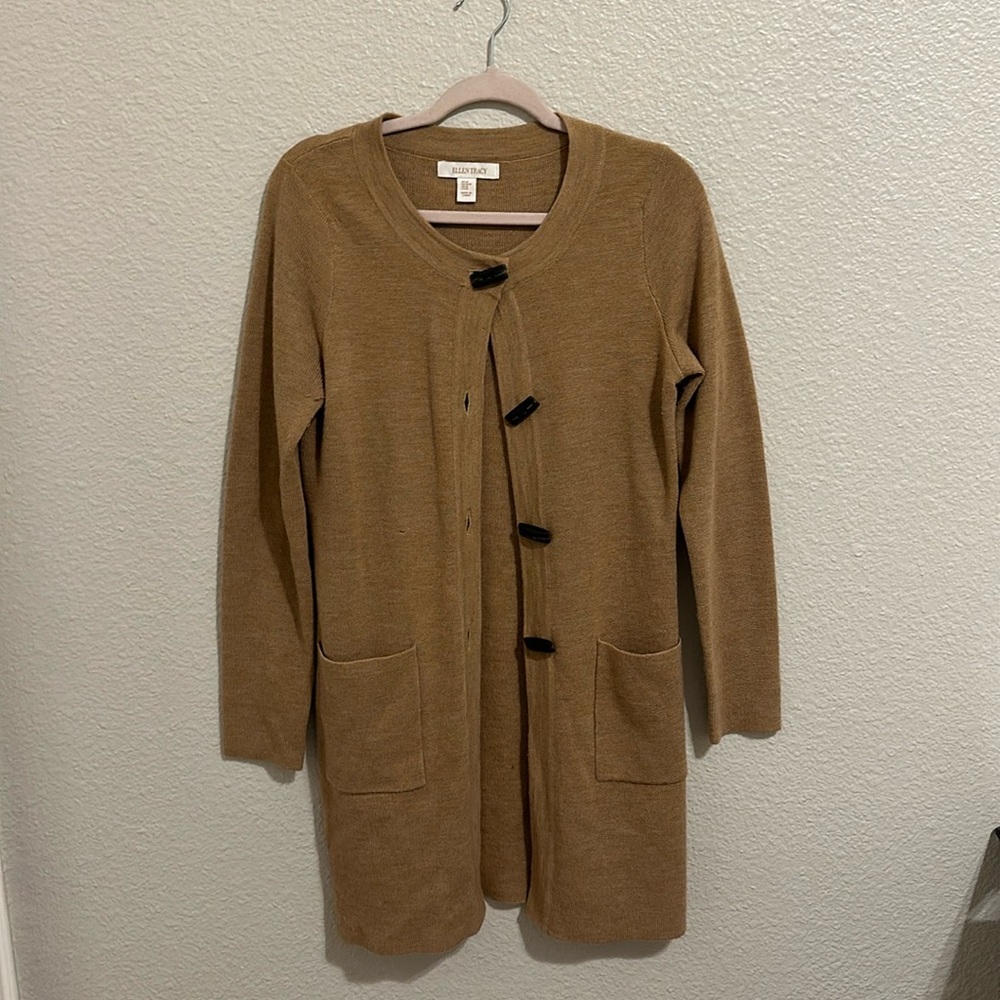Dark Tan/Brown Ellen Tracy. Size M. Long sweater cardigan